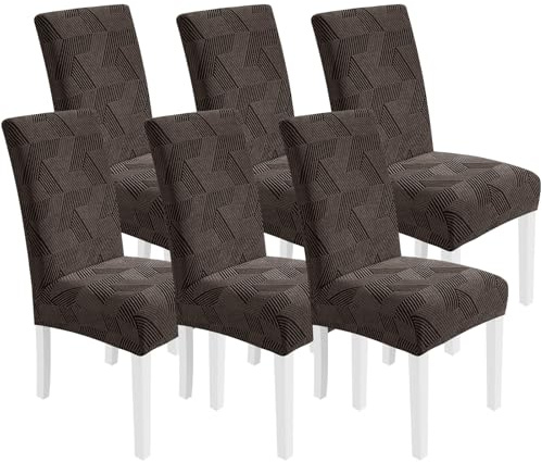 CYCMACO 6 St Stolsöverdrag Med Ryggstöd, Universellt Köksstolsöverdrag, Utdragbar Stretchstolsöverdrag, Fläckbeständig, Tvättbar, För Kök, Vardagsrum, Brun