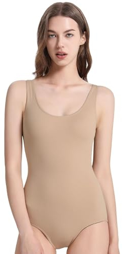 Spoxiyue Women's Ballet Tank Leotards Ballet Dancewear Scoop Neck Bodysuit Women's Team Basic Tank Leotards (Nude, M)