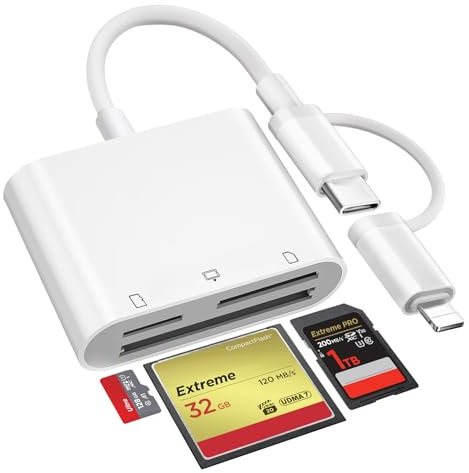Compact Flash SD-kortläsare, Lightning USB-C till SD/Micro SD/CF-kortadapter, minneskortläsare för iPhone, iPad, MacBook, Samsung, Android