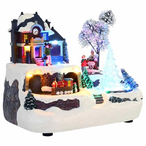 vidaXL Miniatyr Julby Utställning | Inomhus Juldekoration i Resin och Plast, Charmig Vinter Scen för Vardagsrummet, Traditionell Säsongsdekoration, Bordstablett med LED