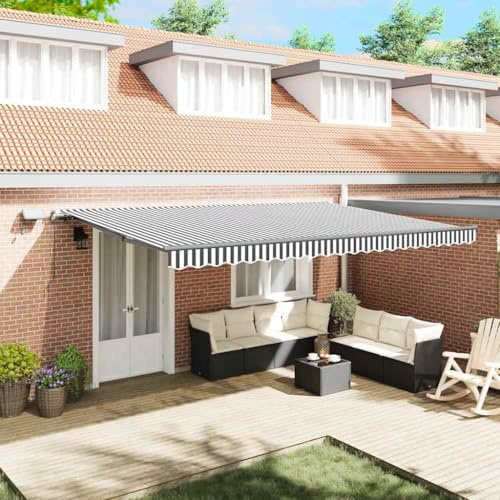 Store manuel avec LED - Anthracite et blanc - 500 x 300 cm - Protection UV - Aluminium - Pour terrasse et extérieur
