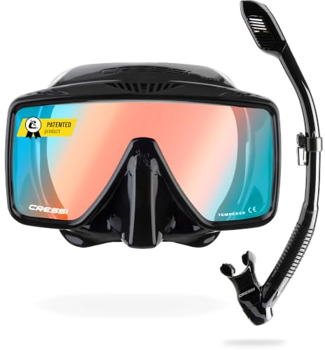 Cressi SF1 Frameless Square Mask, Dry Snorkel Set, Freediving Mask | Wide Field of View, Silicone Skirt, Quick Adjust Buckles, Dry Top Valve, For Snorkelling & Freediving, Snorkel Mask Adult