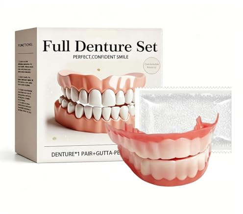 YULZAK Dentures Cosmetic Veneer Fake Teeth False Teeth Veneers White Dentures for Women Men Comfortable Protect Your Tooth and Regain Confident Smile with 50g Teething Gel（C）