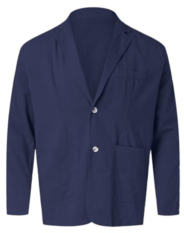 Genérico Blazer Hombre Verano Lino Americana Hombre Chaqueta Ligeros Casual Talla Grande Manga Larga Holgados Solapa Cazadora con Botones Moda Cómodo Blazer Lino Abrigo con Bolsillos para Uso Diario