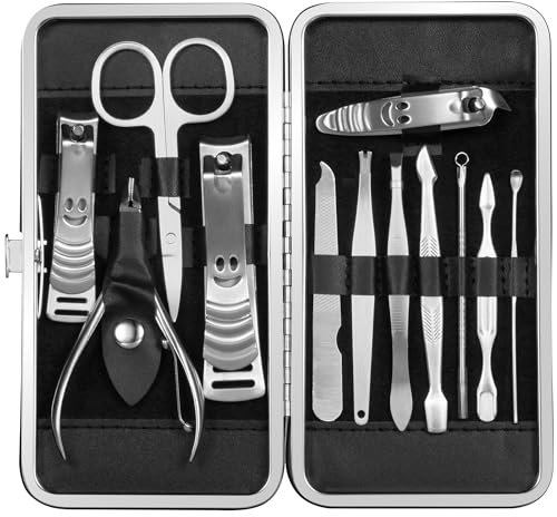 LaRoc Nagelpflege Maniküre-Set 12-teilig Profi Nagelknipser Kit Pediküre Pflege Werkzeuge Edelstahl Pflege Werkzeuge mit PU Leder Etui für Reisen & Zuhause