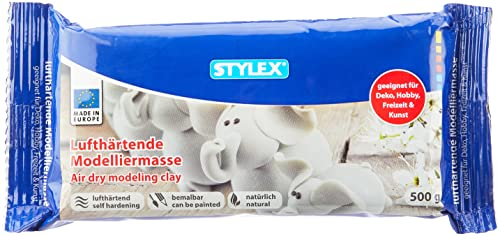 Stylex 28235 - Lufthärtende Modelliermasse, 500 g in weiß, beliebig bemalbar, geruchsneutral, aus natürlicher Tonerde hergestellt