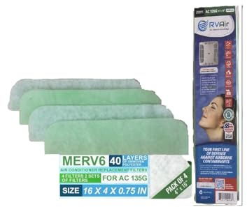 RV Air AC Filter - Replacement Parts for Camper Accessories, Travel Trailer Air Conditioners, MERV 6, Durable, Cleaner Air, Easy to Install, Ideal for Camping - 2 Filters 135G 16 x 4 x .75