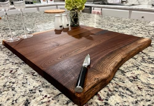 Black Walnut Ultra Large Gorgeous, Forest-to-Table Solid Double Live Edge Wood Charcuterie/Appetizer/Sushi/Dessert/Grazing Board/Serving Platter 100% USA Handcrafted. About 21 x 20 x 1