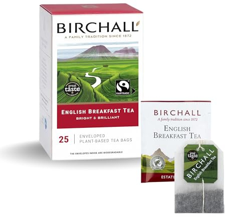 Birchall English Breakfast Tea Bags, English Tea Bursting with Full Flavour, Perfect Vegan Gifts, 25 Enveloped Plant-Based Tea Bags