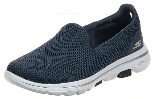 Skechers Women's GO Walk 5 Slip On Trainers, Navy Textile White Trim, 8 UK Wide