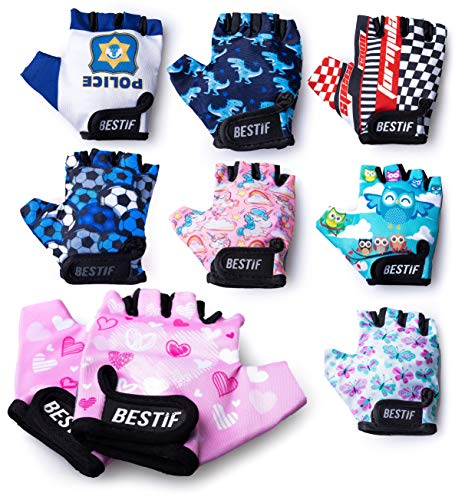 BESTIF Kinder Fahrradhandschuhe für Jungen und Mädchen Fingerlose Radhandschuhe Halbfinger | Klettverschluss | Gel Polsterung (Dinosaur, XXS/XS)