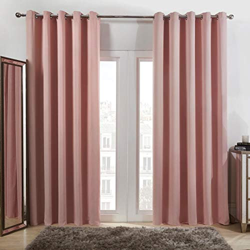 Dreamscene Bedroom Blackout Curtains Pink Eyelet, Thermal Modern Decorative Curtain for Living Room Bedroom Home Insulated Summer Winter Soft Curtains, 66x54”