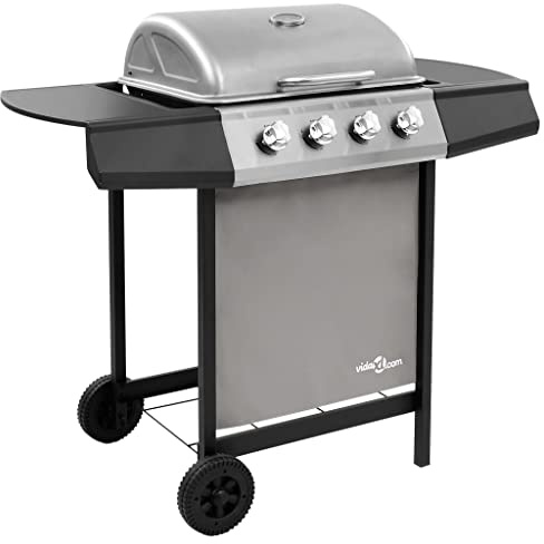 Goliraya Gas BBQ Grill with 4 Burners Garden Party Barbecue Black and Silver