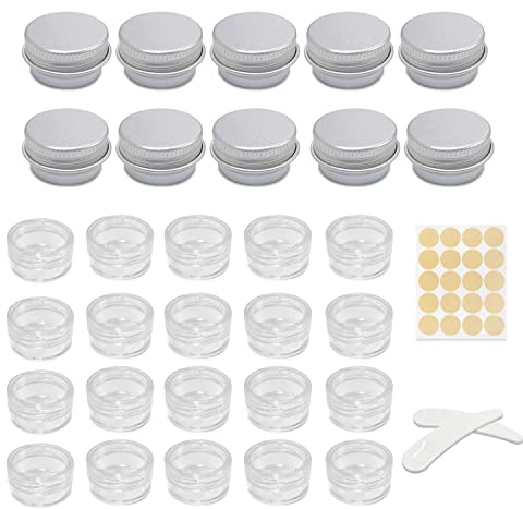 30 diversi stili di mini vasetti cosmetici, scatola di campioni da viaggio,Con adesivo in pelle di mucca e cucchiaio distributore,Per rossetti, creme(5g)