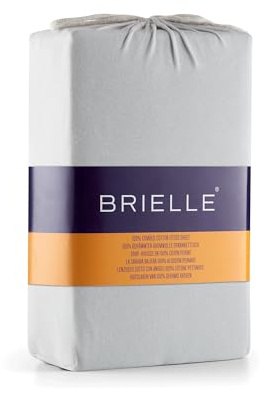 BRIELLE Premium Jersey Spannbettlaken, Spannbetttuch 100% gekämmte Baumwolle, 145 g/m² - Oekotex Zertifiziert, 90X200-100x200 bis 30 cm Matratzenhöhe 30 cm, Hellgrau