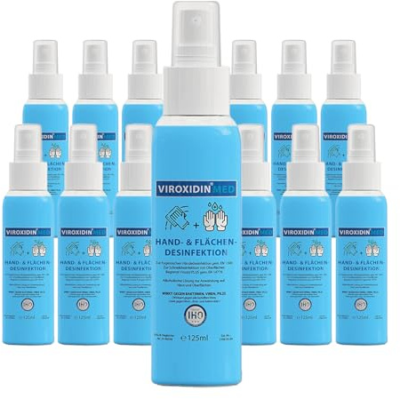 Viroxidin Med 2in1 Flächendesinfektionsmittel für Flächen & Hände - Begrenzt Viruzid PLUS gem. EN 14776 - Hygienisches Desinfektionsspray gegen Bakterien, Viren & Pilze - 15x 125ml