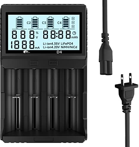 IMREN 18650 Cargador de Batería, Pantalla LCD con Prueba de Capacidad, 4 Ranuras Universal Cargador Rápido de Batería Recargable para 1.2V Ni-MH/Ni-CD LiFePO4 18650 18500 20700 21700 26650