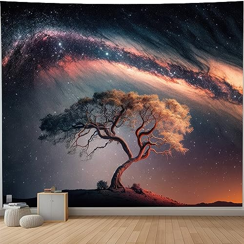 Atrippy Baum des Lebens Wandteppich für Schlafzimmer Galaxie Tapisserie Ästhetik Wandbehang Schwarz Sternenhimmel Nacht Stern Poster Natur Raum Baum Zimmer Dekor für Männer Mädchen Wohnheim Wohnzimmer