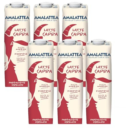Granarolo, Latte di Capra Amalattea, 6 Confezioni di Latte Parzialmente Scremato UHT da 1 lt, Dal Gusto Morbido, Ricca Fonte di Calcio