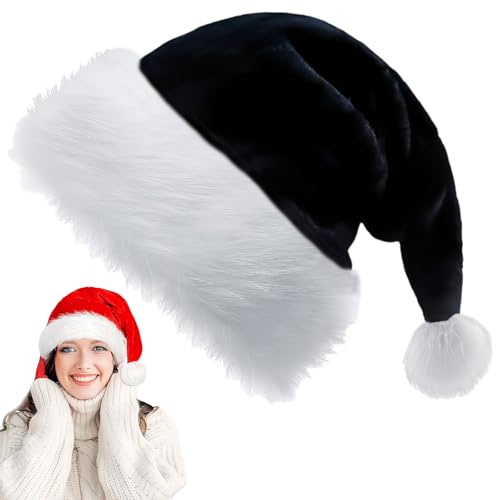YAAVAAW Cappello Natale Donna Uomo,28 * 38cm Deluxe Peluche Cappello di Babbo Natale Nero per Adulti Bambini,Unisex Cappelli Accessori Decorazioni Regali Festa Costume Morbido e Confortevole