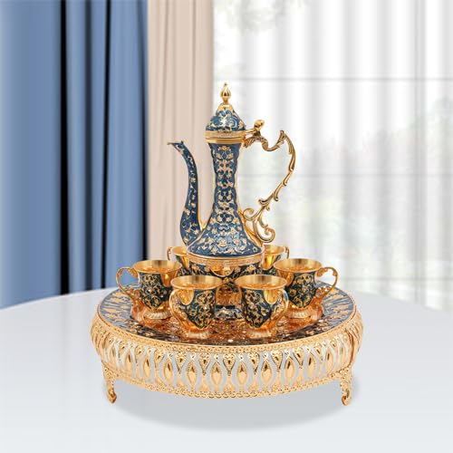 LUNICASHA Ensemble de théière turque vintage avec plateau et 6 verres à thé, ensemble de verres à thé turcs, ornement de théière turque, cafetière marocaine pour la maison et le thé