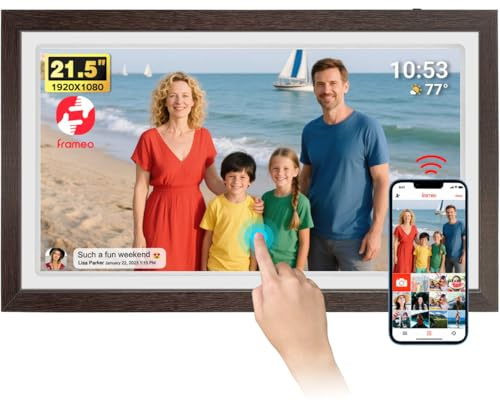 Clean ram digital fotoram, 21,5-tums stor WiFi digital bildram med 1920 x 1080 FHD IPS pekskärm, USB/Micro SD väggmonterbar automatisk rotering, enkel delning foton/videor från var som helst
