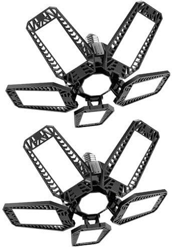 TASINUO Lampada da garage a LED, 160 W, 2 pezzi, 16000 lm, 6500 K, molto luminosa, lampada da soffitto con 5 + 1 pannello regolabile, lampada da cantina per garage, officina, magazzino, cantina