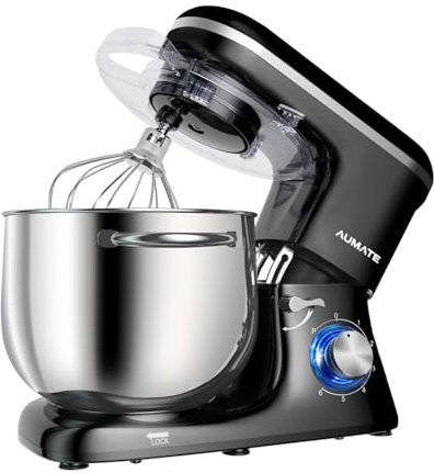 AUMATE Robot da cucina 1400 W, impastatrice da 8 l, impastatrice con gancio, gancio per impastare, frusta, 6 velocità, frullatore (nero)