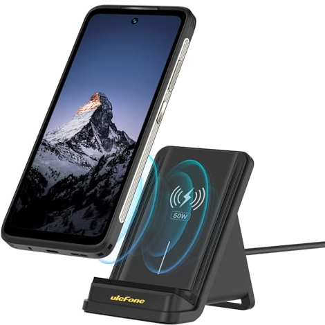 Ulefone 50W Luftgekühlter kabelloser Ladeständer, Sicher-Schnellladung mit Dual-Coil-Design, Qi-Zertifiziert, effiziente Kühlung und leise Wärmeableitung