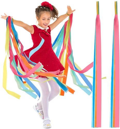 SmoothNovelty 24 Pcs Light Rainbow Dance Ribbons, Rhythm Streamers Light Rainbow Streamers Set Hand Held Rhythmic Gymnastics Dance Ribbons for Kids Adults, Assorted Color
