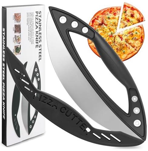 12 Professional Pizza Cutter Set - Stainless Steel Sharp Knife with Nonstick Coating - Heavy Duty Commercial Pizza Slicer - Dishwasher Safe with Safety Covers for Home & Restaurant