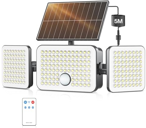 YICAIZI Security Lights Outdoor with Motion Sensor 233LED 360°Rotatable 3 Heads Solar Wall Light with 3 Modes Remote,IP65 Waterproof Solar Wall Lights for Front Door Yard Garage Garden