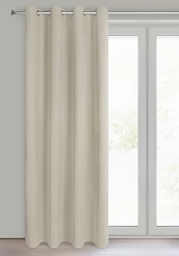Eurofirany Nita Cortina Opaca de Terciopelo, 100% Blackout y Aislante Térmico, Cortina con Ojales para Dormitorio y Salón, 140x250 cm - Beige