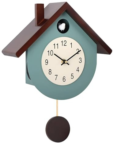 KESOTO Orologio a Cucù con Uccellino che Esce, Orologio da Parete in Legno con Movimento al Quarzo Avanzato, Volume e La Frequenza del Suono Sono Completamente Regolabili, Blu
