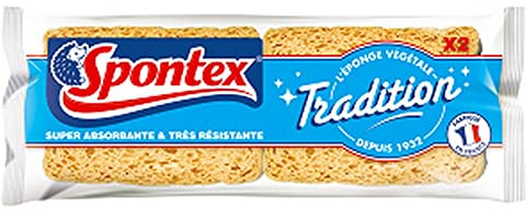 SPONTEX - Eponge Tradition N°4 - 2 éponges végétales - ultra absorbantes 3x (4 pack de 2 unités)