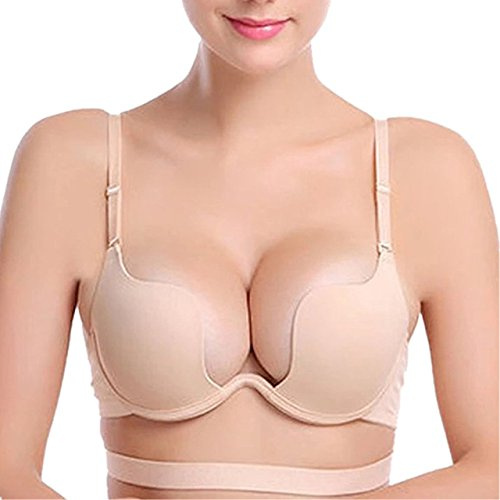 SnowFox Plunge BH Deep U Push Up BH Multiway Convertible underkläder multifunktionell, Nacke, 75D