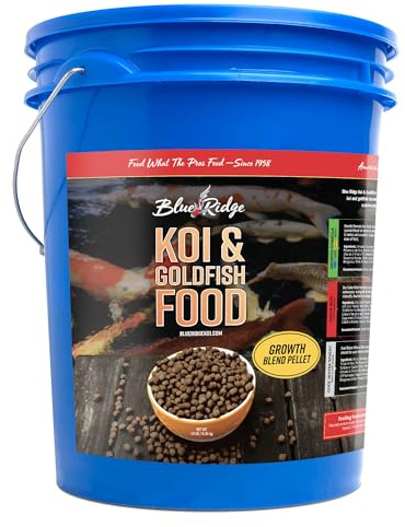 Blue Ridge Koi Fish Food 14lb - Koi Food 3/16” Large and Mini Blend Growth Formula, Goldfish Food, Premium Fish Food for Ponds, Ponds Fish Food, Floating Pond Pellets