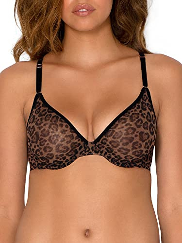 Smart & Sexy Women's Sheer Mesh Demi Underwire Bra, Leopard, 34E