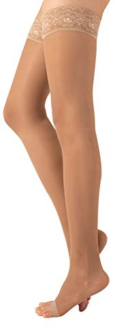 CALZITALY Bas Autofixant de Soutien Médicaux Pointe Ouverte à Compression Graduée Forte 18-22 mm/Hg | Noir, Naturel | S, M, L, XL | 140 DEN | Made in Italy (L, Naturel)