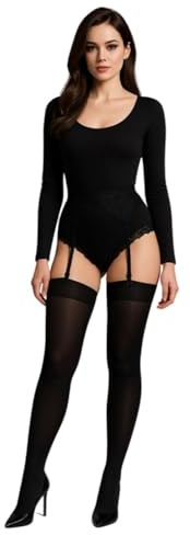 JUST BEAUTY TOUCH 60 Denier Opaque Stockings Plain 12 Colours Size Regular and Plus for Suspender Belt Size S - XXXL (3XL/4XL, Black)