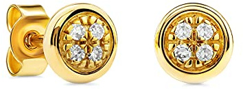 Miore - Orecchini Donna Oro Giallo Vero 9KT 375 - Diamanti Naturali. Orecchini Punto Luce Piccoli a lobo, Orecchini anallergici con perno passante e chiusura a farfalla.