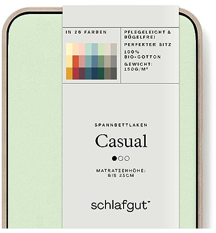 Schlafgut Casual Spannbettlaken 140x200cm bis 160x200cm - 100% Biobaumwolle, Oeko-TEX Zertifiziert, Green Light, Matratzenhöhe bis 25cm