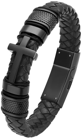 VCCWYQK Bracciale Croce Urna per Asche, vero cuoio, Asche commemorativa, gioielli, bracciale per urne, ricordo, bracciale da uomo, 24 cm, Pelle, Non pietra preziosa