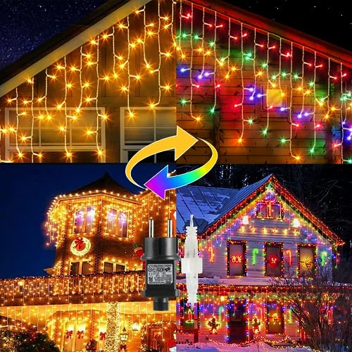 GlobaLink Luci Natale Esterno Cascata, Luci di Natale da Esterno, 10M 400LED 8 Modalità Luci Led Natale, Tenda Luminosa Natale Esterno Illuminazione per Camera da Letto, Patio, Decorazioni Natalizie