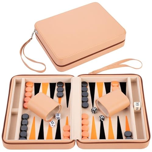 Engelhart- 250501 – Reisetasche Backgammon-Spiel 9 Zoll beige orange und schwarz