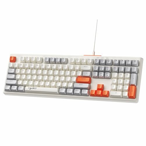 MAMBASNAKE V300 Retro 108 Key Wired Gaming Keyboard, Mixed Color Membrane Keyboard with RGB Backlit, Full Size Keyboard with Multimedia Keys,US layout,Spherical keycaps for PC/Computer-White Orange