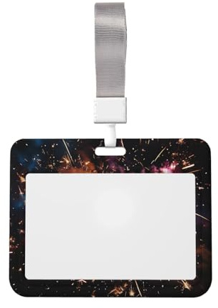 Explosion Firework Print Id Badge Holder with Lanyard Name Tag for Men Women Id Card Holders Card Protector Cover Case for Teacher Office Nurse Work Gift