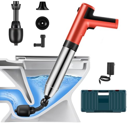 Electric Toilet Plunger ，Hair Drain Clog Remover,High Pressure Air Toilet Plungers, Heavy Duty Plunger For Toilet,Drain,Bathroom,Floor Drain,Sewer,Pipe，built-in battery,RED