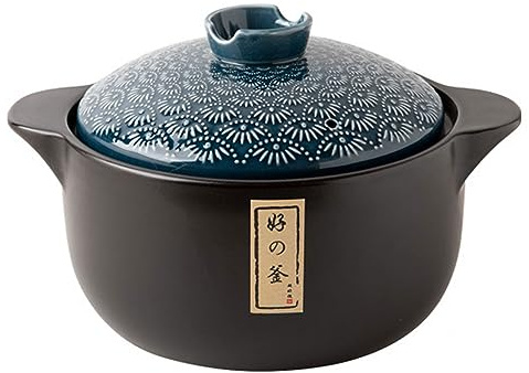 Chfkun Pentola in Ceramica Nera in Terracotta con Coperchio, pentola Calda in Ceramica Giapponese Donabe, pentola per stufato da Cucina, pentola Resistente al Calore per la casa, per cene e Feste