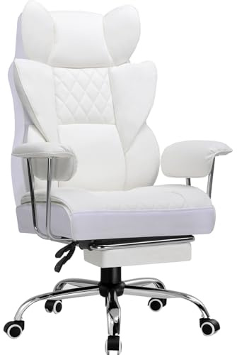 GTPLAYER Chaise Gaming, Bureau Soutien Lombaire Ressorts, siège Large accoudoirs Souple, Repose-Pieds, Hauteur réglable, Supporte 180 kg, Blanc